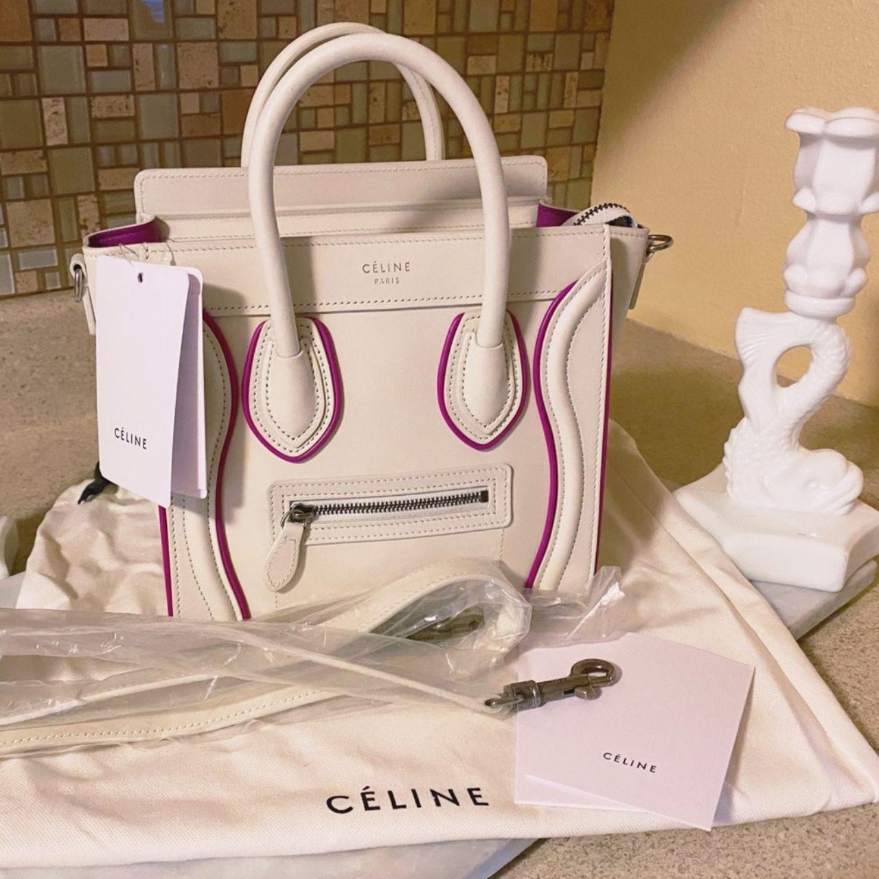 Auth. Celine NWT HTF White & Hot Pink Nano Luggage