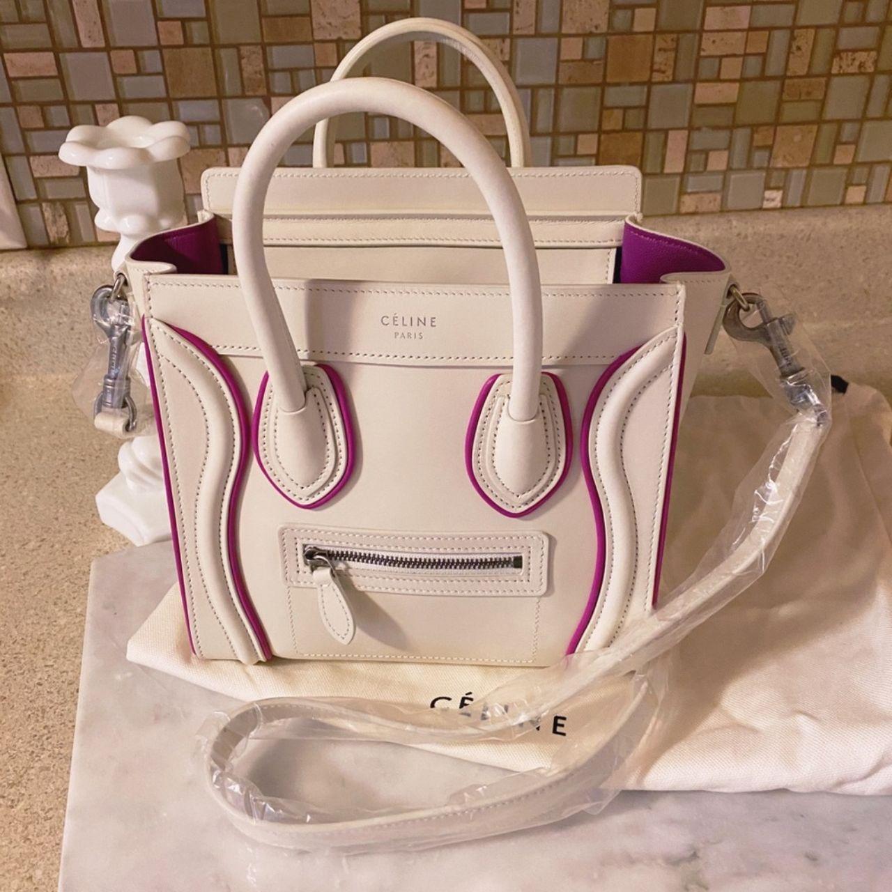 Auth. Celine NWT HTF White & Hot Pink Nano Luggage