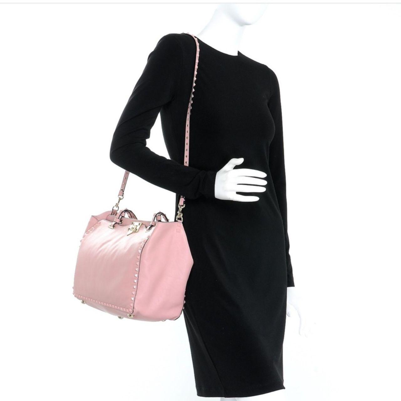 VALENTINO Calfskin Medium Rockstud tote pink studs