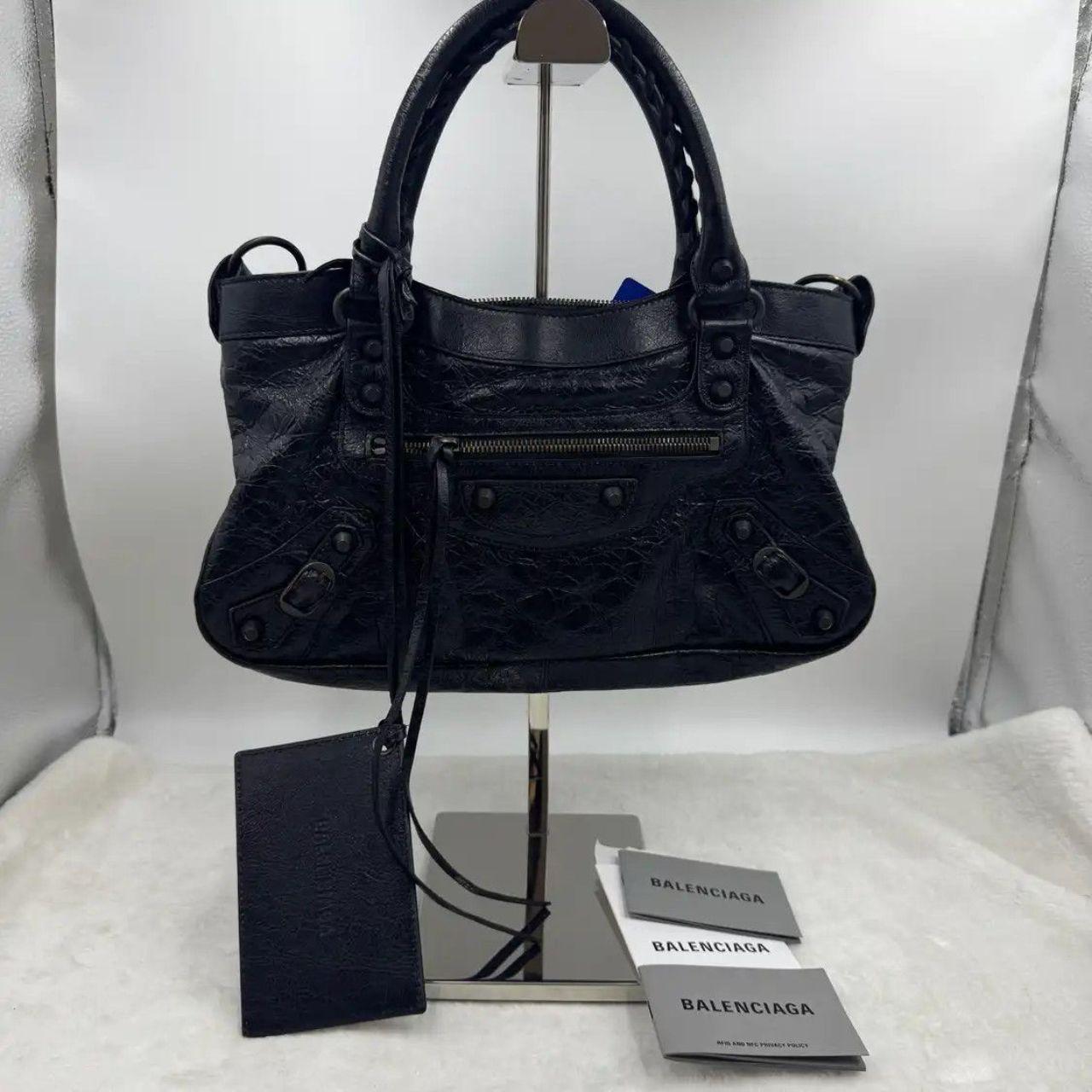 BALENCIAGA Classic City Small black sheepskin stud shoulder bag