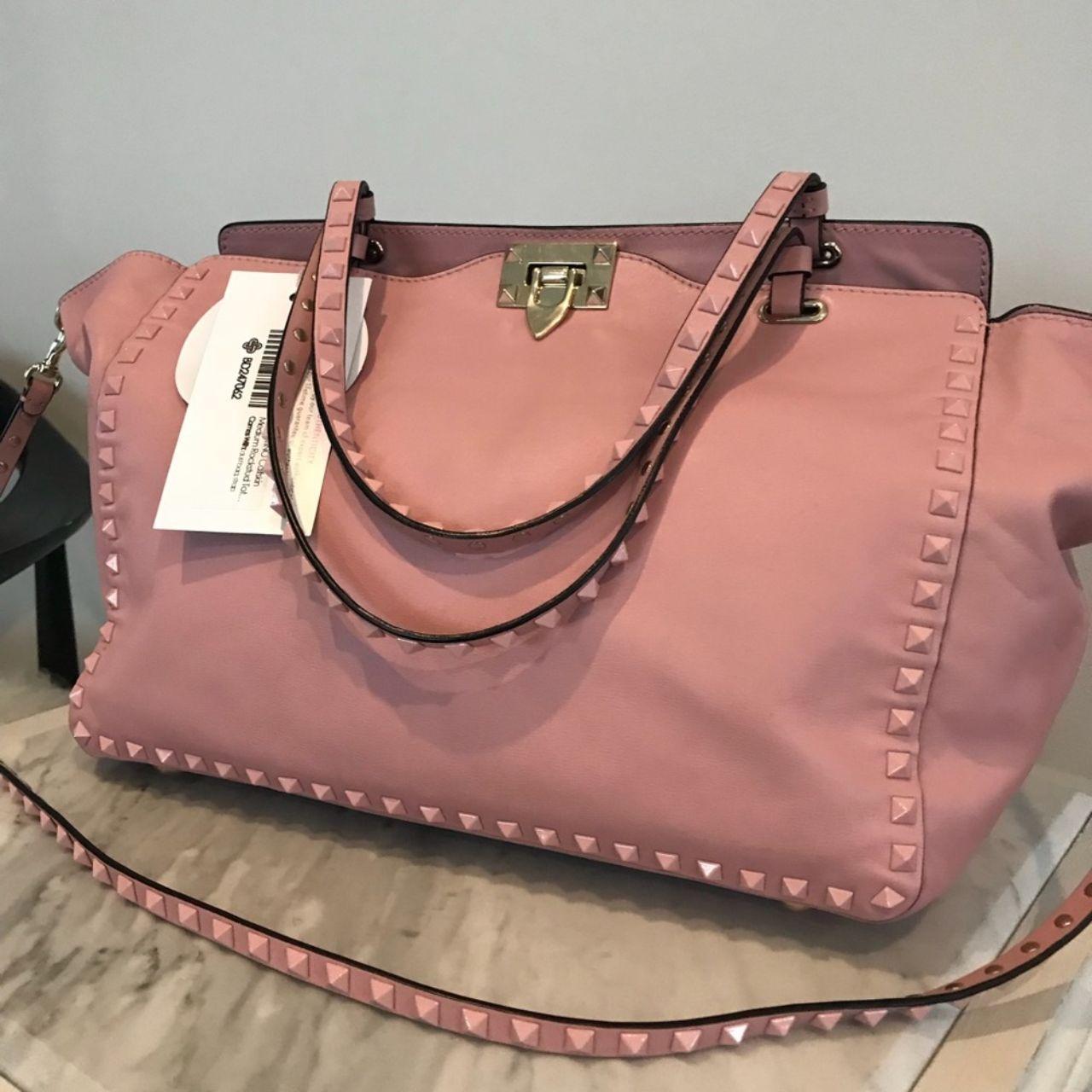 VALENTINO Calfskin Medium Rockstud tote pink studs