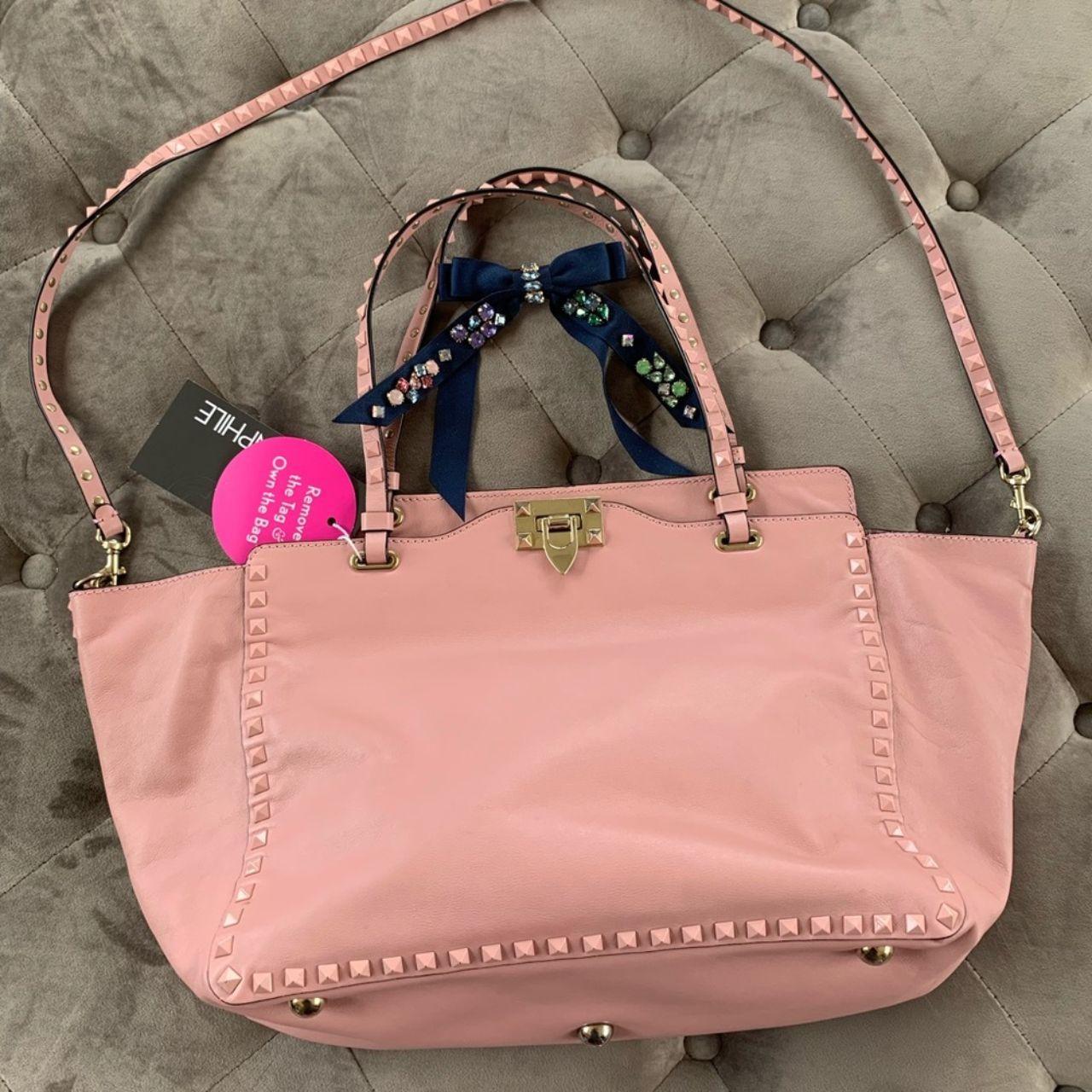 VALENTINO Calfskin Medium Rockstud tote pink studs