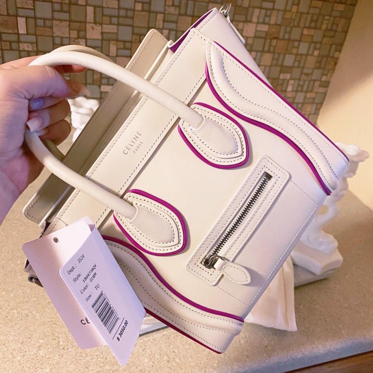 Auth. Celine NWT HTF White & Hot Pink Nano Luggage
