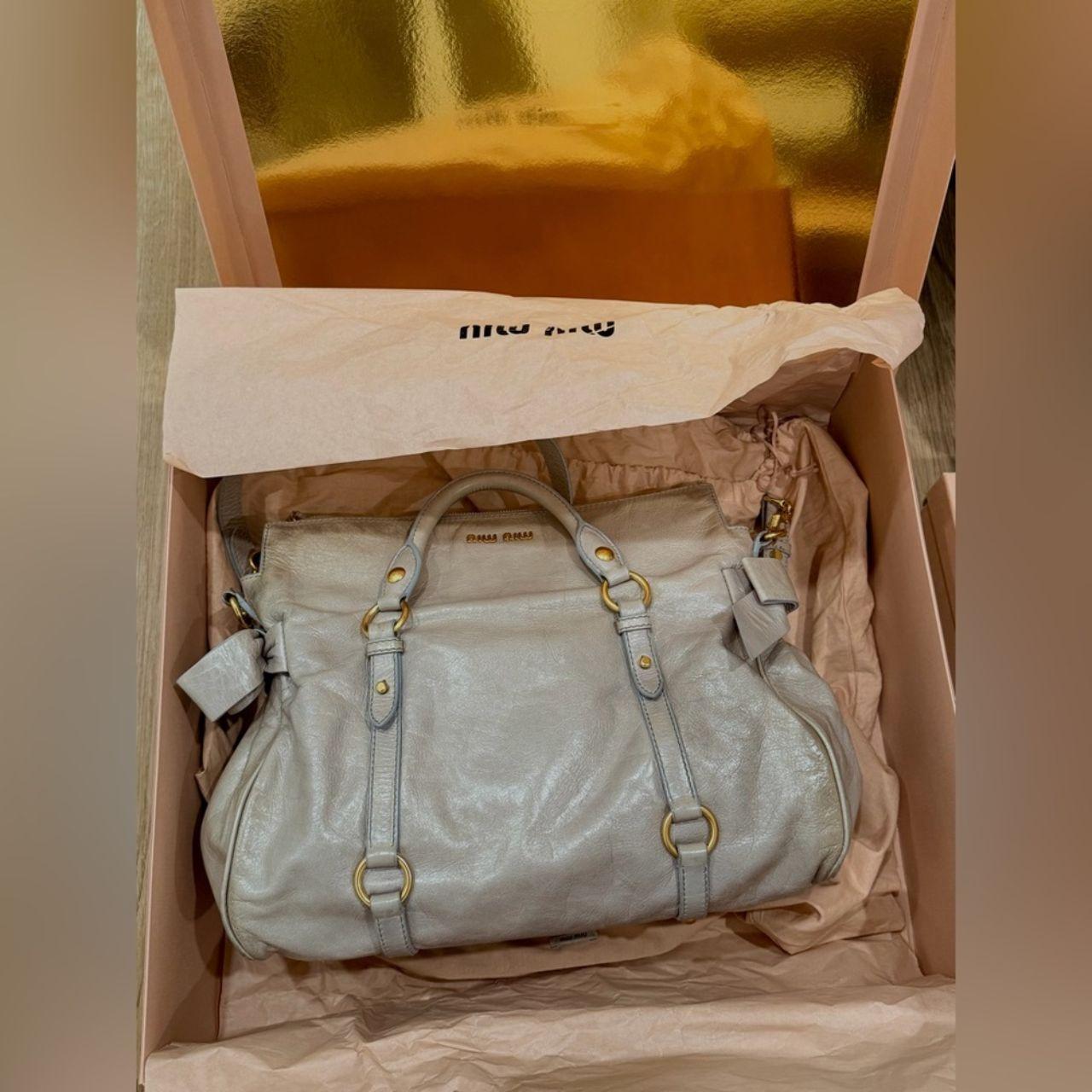 Miu Miu Vitello Lux Bow Large Leather Satchel