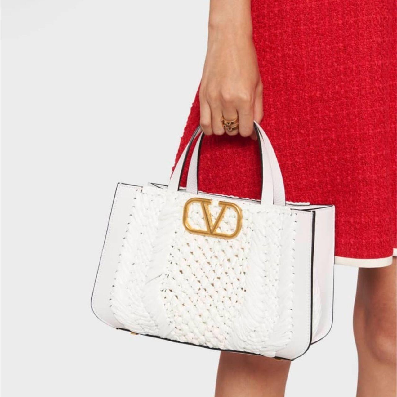Valentino Garavani VLOGO Small Raffia Top-Handle Bag