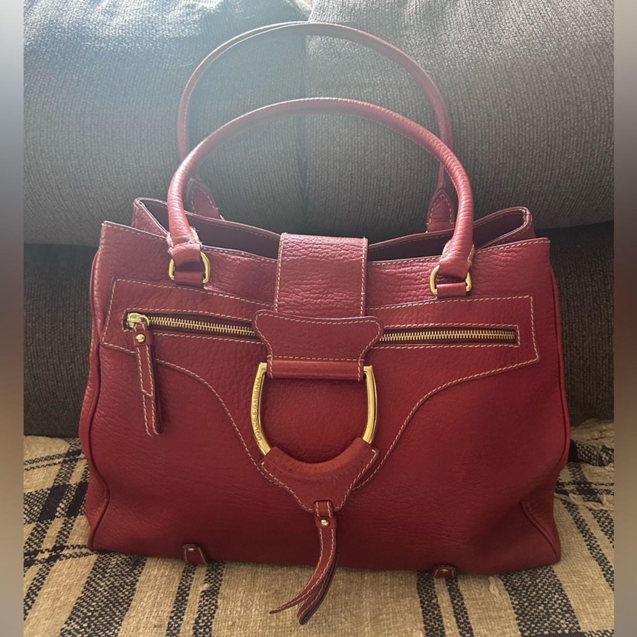 Dolce & Gabbana Burgundy Leather D-Ring Top Handle Tote
