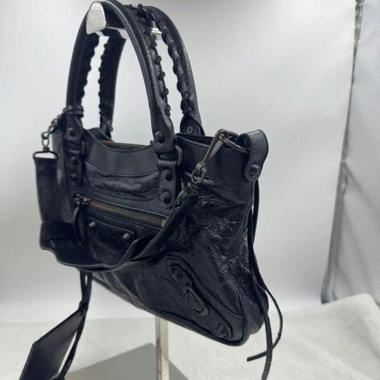 BALENCIAGA Classic City Small black sheepskin stud shoulder bag