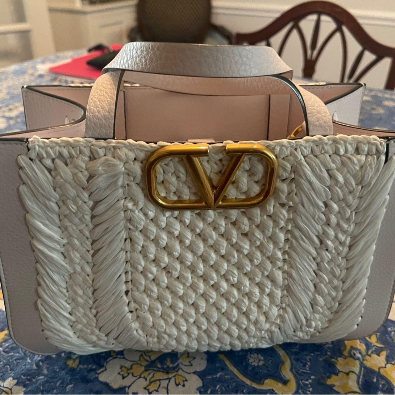 Valentino Garavani VLOGO Small Raffia Top-Handle Bag