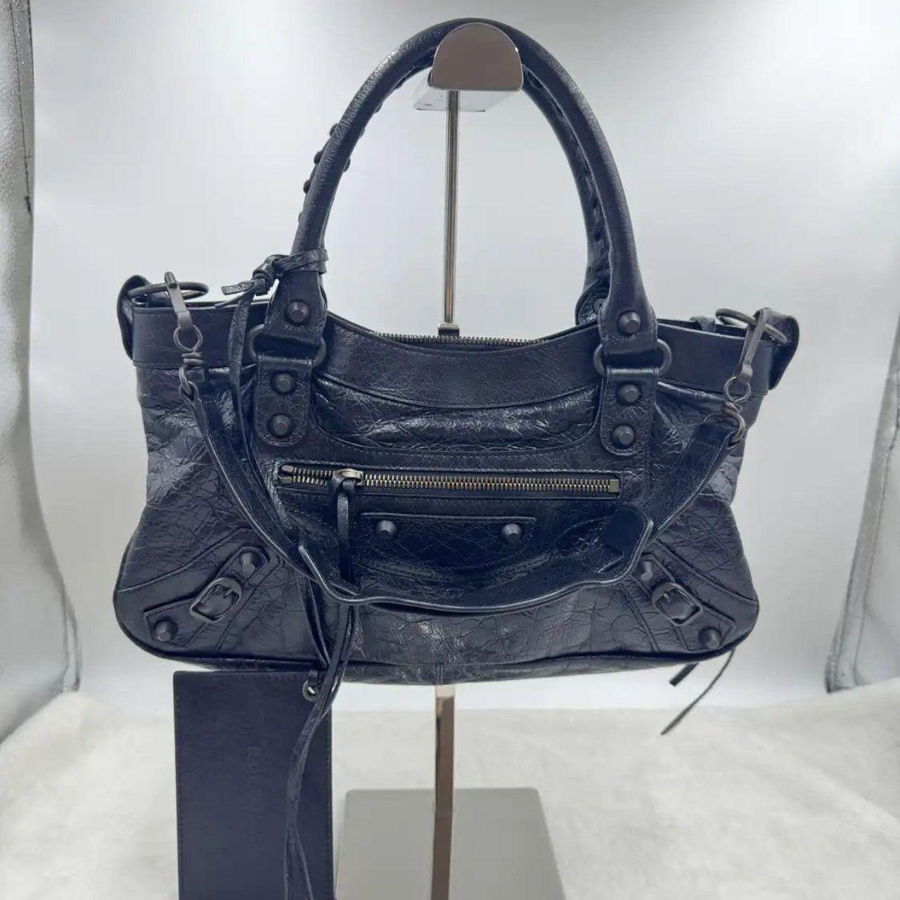 BALENCIAGA Classic City Small black sheepskin stud shoulder bag