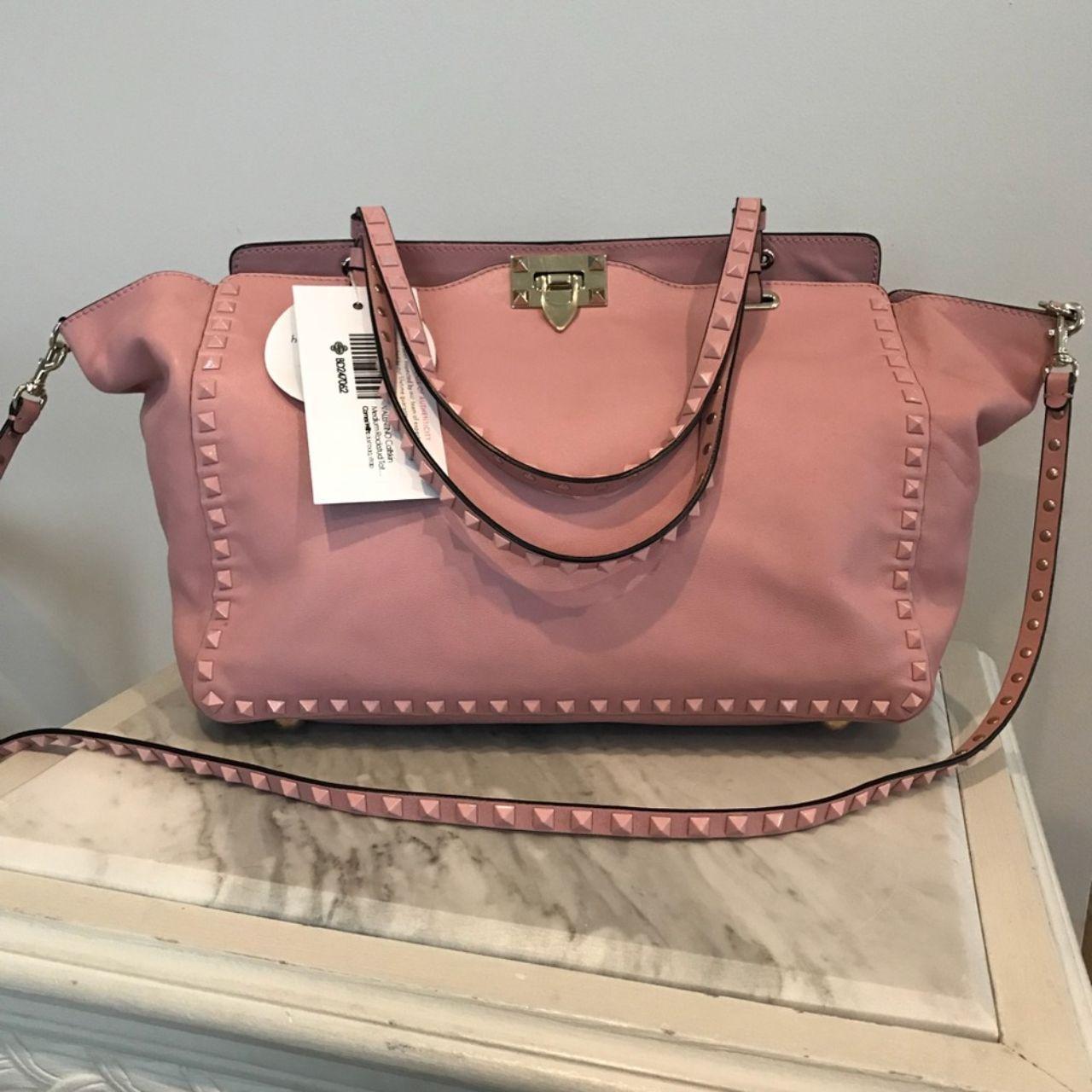 VALENTINO Calfskin Medium Rockstud tote pink studs